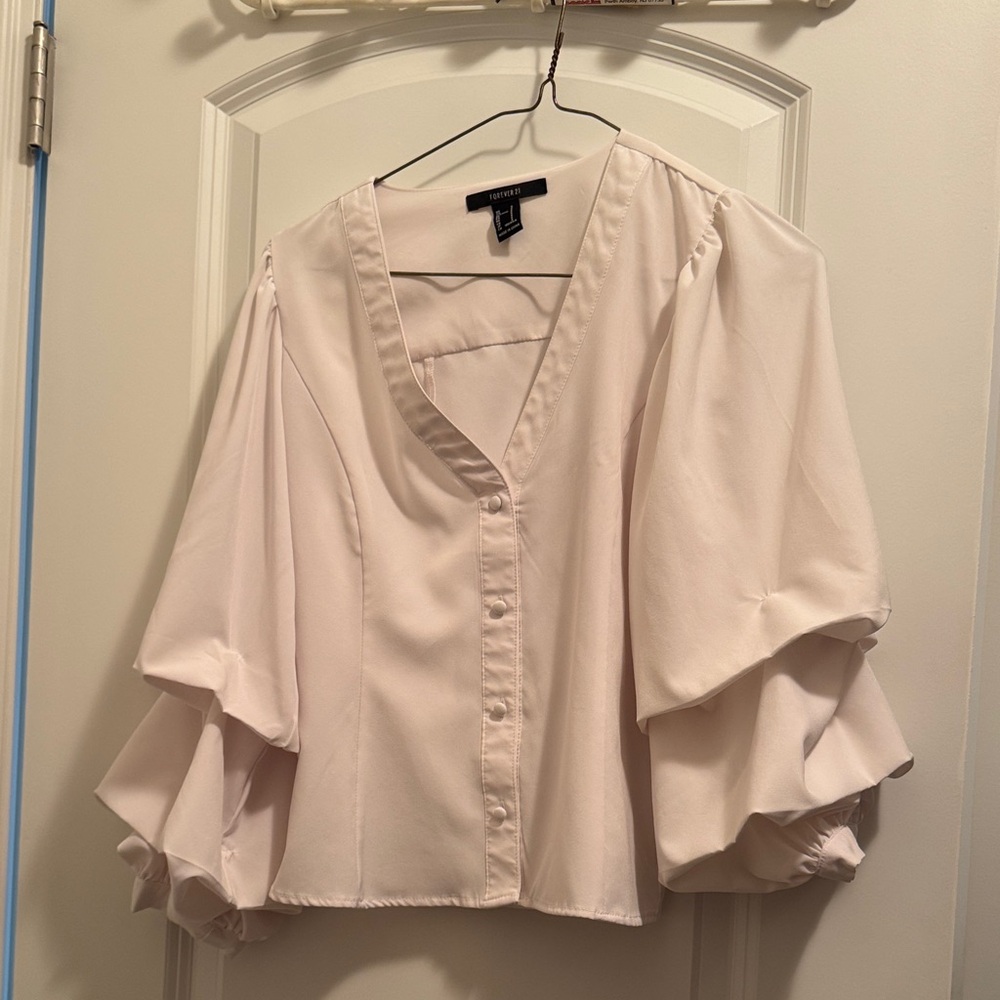 Forever 21 white cream Blouse with Puff Sleeves